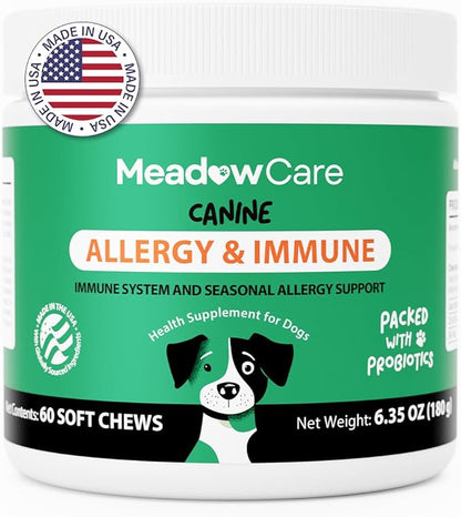 Allergies & Immune Support for Dogs | Canine Seasonal Allergy Relief & Healthy Immune System Support | Packed with Probiotics and Turmeric | 60 Soft Chews180 g (6.35 oz) | Meadowcare