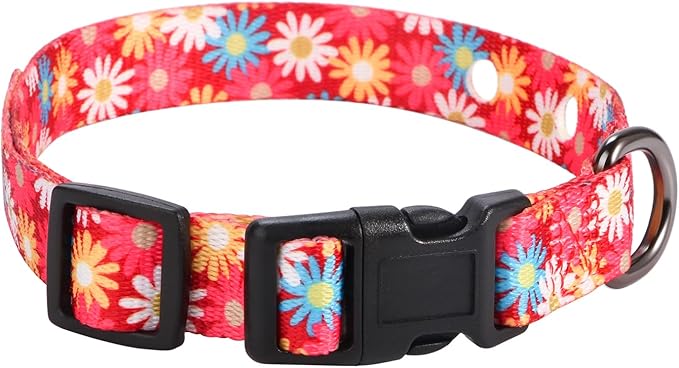 Rhea Rose 1 Inch Replacement Collar Strap Shock Collar with 2 Holes, Compatible with Nearly All Brands and Models of Underground Electric Dog Fences and Training Collars, Red Daisy