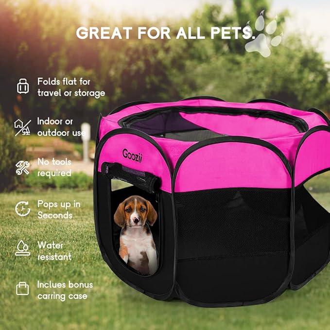 GOOZII Portable Dog Playpen for Small Dogs Indoor Outdoor, Foldable Pet Puppy Playpens Kennel Tent with Top Cover Door for House Cat Kitty for Dog Lover as (Medium Size, Pink)