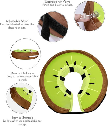 MIDOG Soft Inflatable Dog Cone,Donut E-Collar Alternative for After Surgery, Prevents Licking, Allowing Normal Eating & Vision,Comfortable Recovery Collar for Small Medium Large Dogs&Cats,Kiwifruit-M+