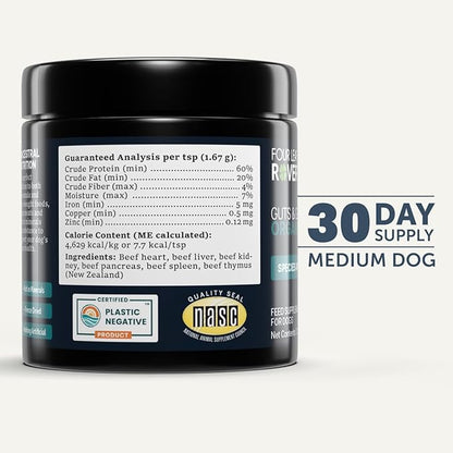 Four Leaf Rover Guts & Glory - Freeze Dried Organs for Dogs - with 100% Grass-Fed New Zealand Beef - Rich in Minerals - Veterinarian Formulated - 30 Large Dog Servings