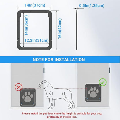 PETLESO Dog Door for Screen Doors, Large Dog Opening for Sliding Doors, Inner Flap 12"×14" Lockable Magnetic with Automatic Close, Sturdy ABS Pet Doorway for Small to Large Dogs (Black)