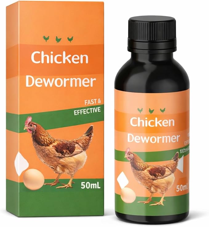 Chicken Dewormer Liquid for Poultry, Deworming Support for Backyard Chickens, Hens & Roosters, 50 mL