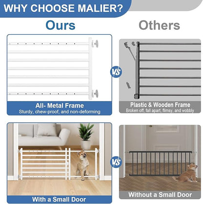 Malier Indoor Dog Gate with Door, 34-55" Extra Wide Full Metal Pet Gate Short Dog Gate for Stairs, Pressure Mount 14'' Tall Small Puppy Low Gate Easy Step Over for Doorways