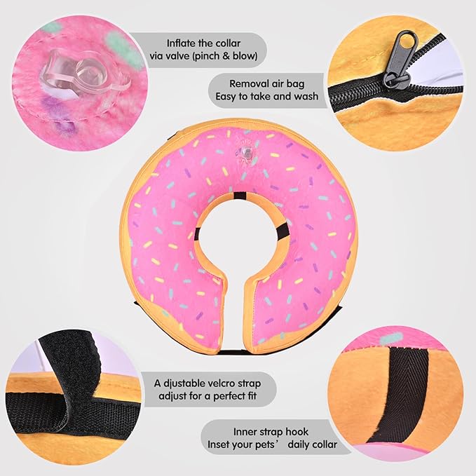 Katoggy Inflatable Dog Cone Collar for After Surgery, Doggie Neck Blow up Donut Recovery ECollar, Soft Adjustable Dog Cone for Small Medium Large Dogs and Cats
