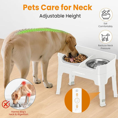 URPOWER 3-in-1 Elevated Dog Bowls - Mess Proof Double Deck 4 Height Adjustable Raised Stand with 2 Stainless Steel Food Bowls & Licking Plate for Small, Medium & Large Dogs