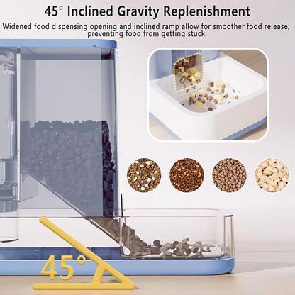 kathson Gravity Cat Food and Water Dispenser Automatic Dog Feeder Waterer 2 in 1 Auto Pet Food and Water Bowl Set Self Feeding for Puppy Kitten，Blue