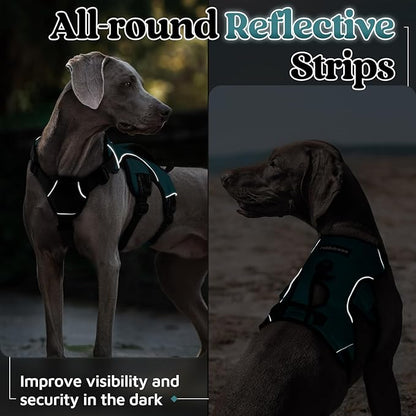 rabbitgoo Escape Proof Dog Harness, Soft Padded Full Body Pet Harness, Reflective Adjustable No Pull Vest with Lift Handle and Leash Clip for Large Dogs Walking Hiking Training, Dark Green, XL
