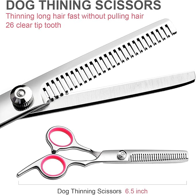 FAIGEO Professional Dog Grooming Scissors Kit, Titanium Coated Dog Scissors for Grooming, Grooming Shears Kit for Dogs Cat At Home (Pink 5 in 1)
