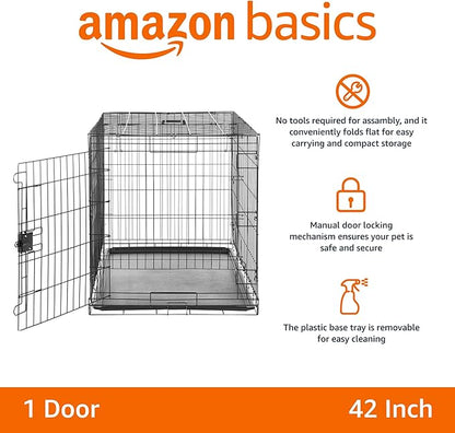 Amazon Basics - Durable, Foldable Metal Wire Dog Crate with Tray, Single Door, 42 x 28 x 30 in, Black