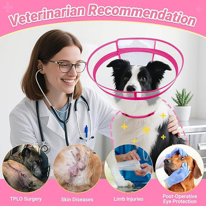 Dog Cone to Stop Licking, Clear Recovery Collar with Detachable Zipper, Sturdy Elizabethan Collar for Large Medium Small Dogs, Soft Adjustable Cone After Surgery Patented, Hot Pink S