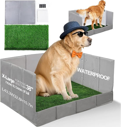 HQ4US 4LEGS Dog Grass Pad with Tray Foldable Dog Litter Box High Walls, Odor Free Artificial Grass for Dogs Potty, Pee Pad Holder, Seamless, No Assembly, Waterproof, Easy Clean, Portable for Travel