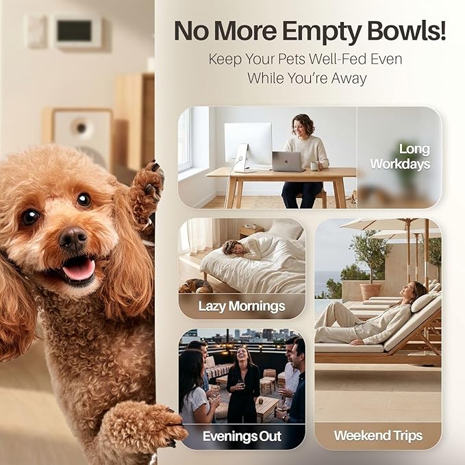Flexzion Gravity Pet Feeder Food Dispenser (4-6 lb Size) for Dogs Cats Automatic Replenish Dry Food Storage Container Bowl for Small Medium Breed Dog Cat Animal Feeding Watering Fountain Supplies
