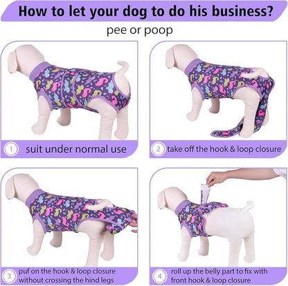 PetWarm Male Dog Surgical Suit After Neuter, Dog Coat's Inner Clothes, Substitute E-Collar and Cone, Dog Onesies Pet Surgery Recovery Suit for Dogs, Dinosaur Pattern, Purple, S