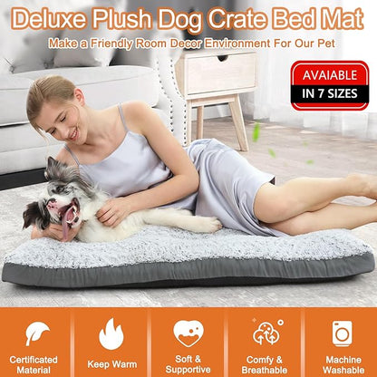 POCBLUE Deluxe Washable XXL Dog Bed for Large Dogs Dog Crate Mat 47 Inch Comfy Fluffy Kennel Pad Anti-Slip for Dogs Up to 110 lbs, 47" x 29", Grey
