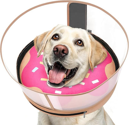 Inflatable Dog Cone with Transparent Shield, Protective Dog Donut Collar After Surgery to Stop Licking, Soft Donut Cone for Large Pets, Adjustable Recovery Collar with Buckle Visibility