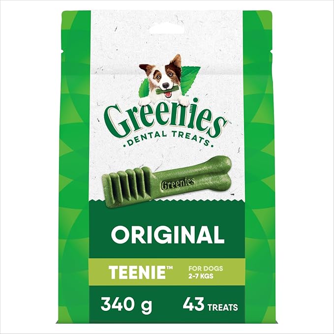 Greenies Veterinarian-Recommended Adult Natural Dental Dog Treats Teenie Size, Dog Dental Chews, Original Flavor, 12 oz. Pack, 43 Count