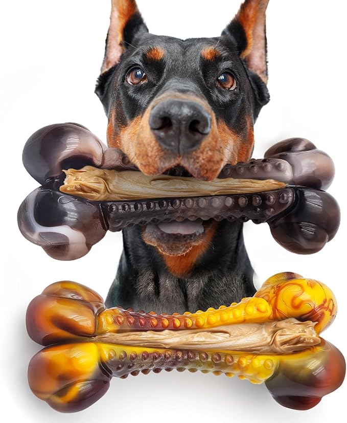 Dog Chew Toys for Aggressive Chewers, 2Pack Indestructible Dogs Bone Toy for Large Small Medium Breeds, Durable Tough Nylon Dog Toys To Keep Them Busy, Puppy Teething Dogs Toy Bone, Beef&Bacon Flavor