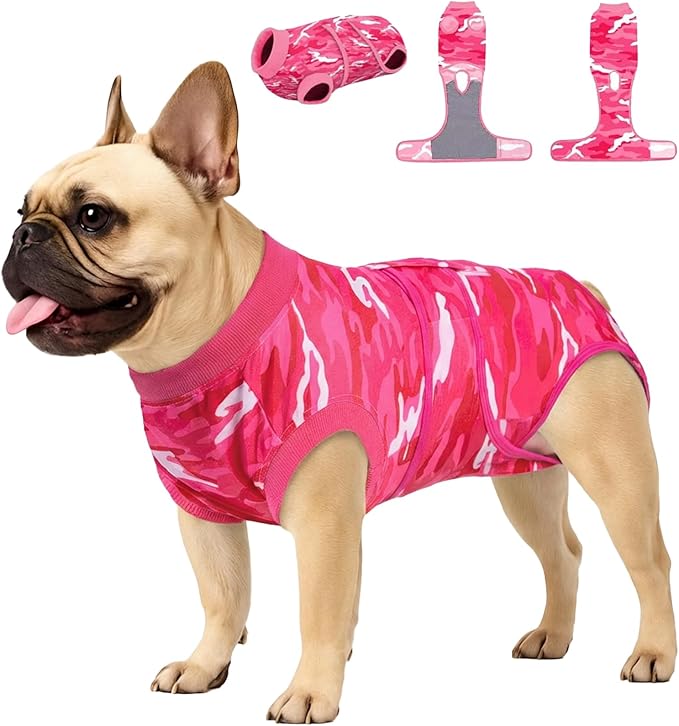 PetWarm Surgical Suit for Dogs Female, Pet Surgical Recovery Onesies Suit, Surgery Suit for Dogs, Professional Dog Abdominal Wounds Bandages, Camouflage Pattern, Pink, XS
