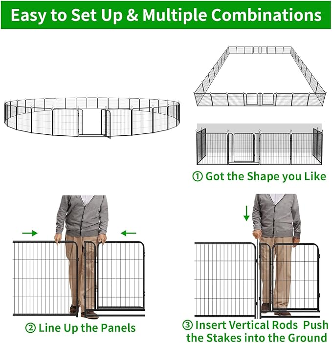 Kfvigoho Dog Playpen Outdoor Extra Wide 32 Piece Panels Heavy Duty Dog Fence 32" Height Anti-Rust with Doors Portable for RV Camping Yard, Total 84FT, 561 Sq.ft, Snowy Black