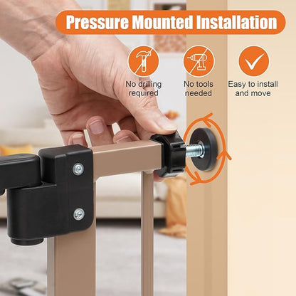 keny 29"-55" Extra Wide Baby Gate, Pressure Mounted No Drilling Dog Gate for Stairs Doorways, Easy Walk Through Safety Gate for Babies or Pets, 30" Tall, Brown