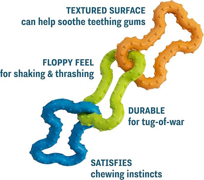 Bone Tugz Tug & Chew Dog Toy — Bendy, Textured Rubber for Tug-of-War, Light-Moderate Chewers, Teething Puppies & Small Dogs, 6.25" x 1.75"