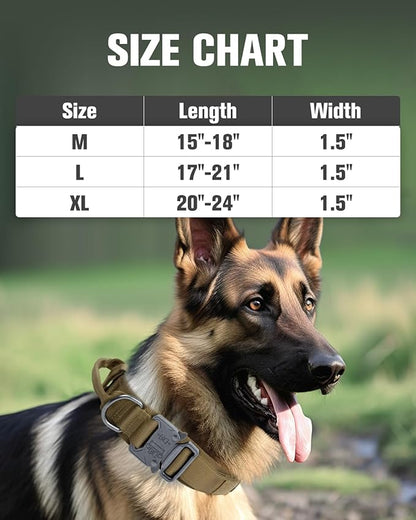 Joytale Tactical Dog Collar with Handle and Metal Buckle, Heavy Duty Padded Military Collar with 2 Patches for Training, Adjustable for XLarge Dogs, Khaki, XL