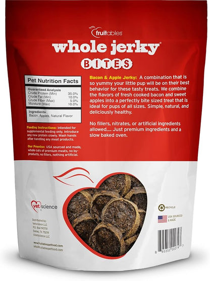Fruitables Whole Jerky Bites, Healthy Dog Treats, Puppy Essentials, Jerky Dog Treats, Made in the USA, No Fillers or Nitrates, Real Bacon & Apple Flavor, 5oz