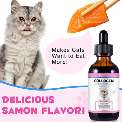 Collagen for Cats, Cat Collagen Liquid Drops for Cats with Biotin, MSM & Ginger Digestive & Immunity Support, Itch Relief, Skin & Coat and Joint Health, Cat Supplement 60ml ﻿