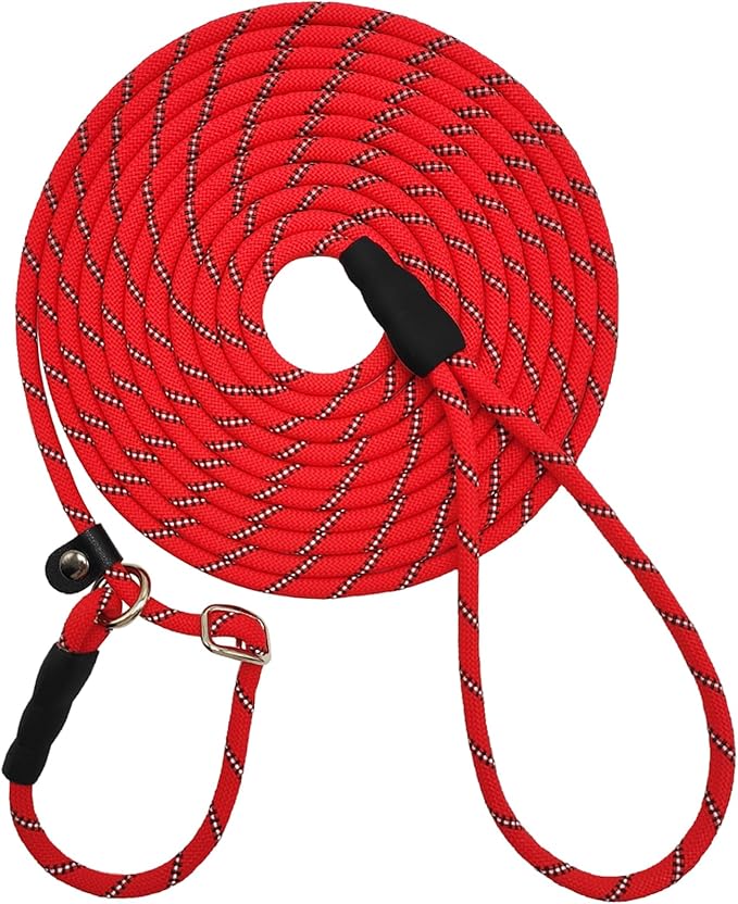 30FT Long Slip Lead Leash, Anti-Choking Reflective Training Rope Leash for Medium Dogs Small Puppy Pets (red)