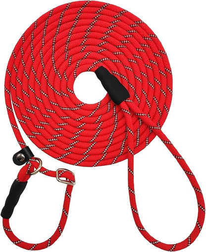 30FT Long Slip Lead Leash, Anti-Choking Reflective Training Rope Leash for Medium Dogs Small Puppy Pets (red)