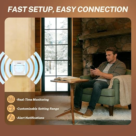 RV Pet Temperature Monitor, Briidea 4G Cellular & Temperature Humidity Sensor, No WiFi Required, 24/7 Remote Monitoring Alerts with App, for Cabin and Warehouse (1 Year Subscription Included)
