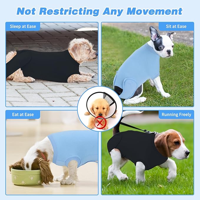 2 Packs Breathable Cotton Dog Recovery Suit for After Neuter Spay Abdominal Wounds Protector, Professional Anti-Licking Onesies for Male Female Pets Surgery Bandages, M Black Blue Pure