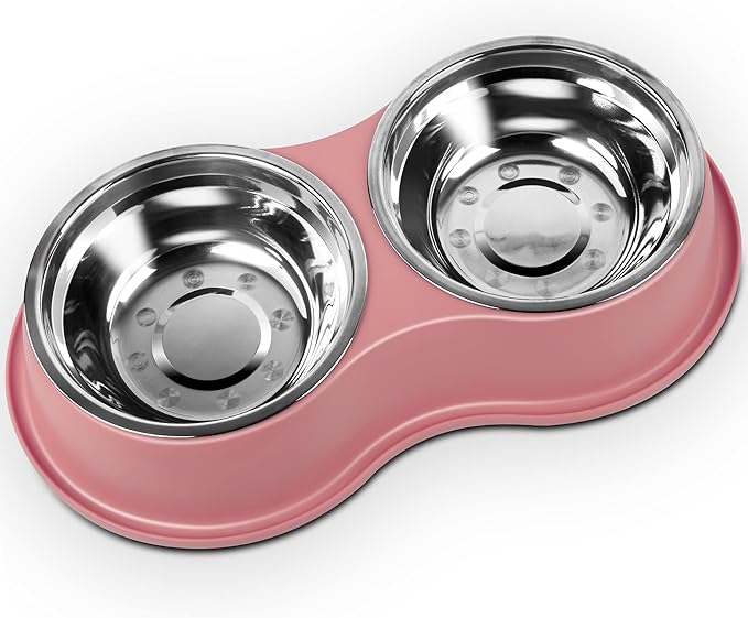 Epetslove Dog Bowls Large Double Dog Water and Food Bowls Stainless Steel Bowls with Non-Slip Resin Station, Pet Feeder Bowls Food Dish for Small Medium Large Dogs Cats