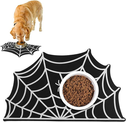 Dog Cat Food & Water Mat, Spider Web Pet Feeding Mat for Floor Non-Slip Waterproof, Super Absorbent Quick Dry Placemat Pet Food Bowl Mat, Halloween Decor, Pets Accessories Indoor (12 * 20 in)