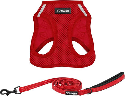 Best Pet Supplies Voyager Step-in Air All Weather Mesh Harness and Reflective Dog 5ft Leash Combo with Neoprene Handle, for Small, Medium and Large Breed Puppies - Set (Red), Medium