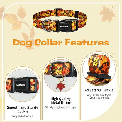 Kazazoo Dog Collar Cute and Soft Nylon Puppy Collar for Boy and Girl, Adjustable Dog Collars for Small Medium Dogs, Maple Leaf-M