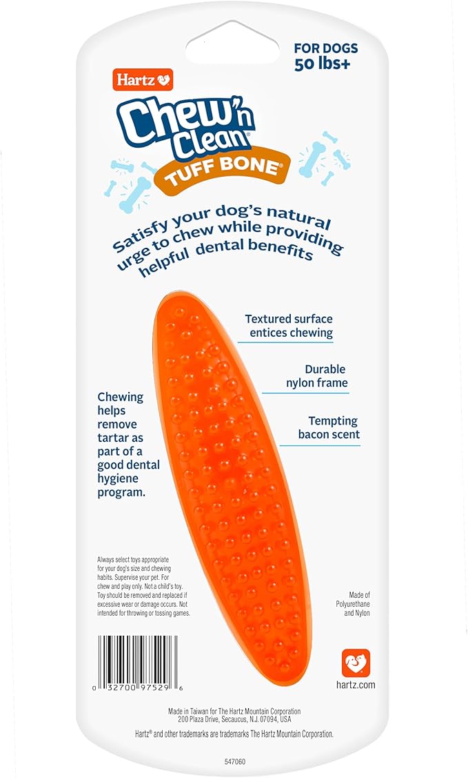 Hartz Chew 'n Clean Tuff Bone Bacon Scented Dental Dog Chew Toy - Large