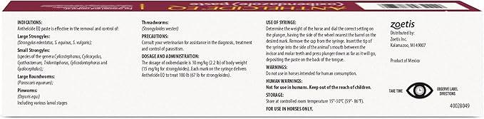 Anthelcide EQ Paste (oxibendazole) Dewormer for Horses, Broad-Spectrum Parasite Treatment, 0.85 oz Syringe