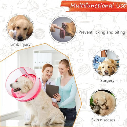 Inflatable Dog Cone Collar for Large Medium Small Dogs, Soft Dog Donut Collar Adjustable Recovery Cone for Pets After Surgery, Extra Enhanced Anti-Licking Guard Shield (Pink Donut, Large)