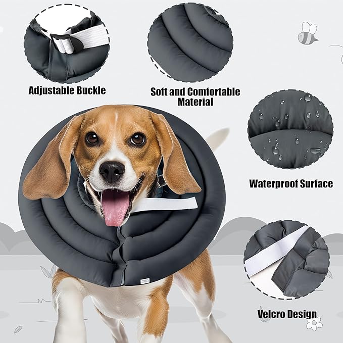 Soft Dog Cone Collar - Adjustable Recovery Cone for Large Dogs After Surgery to Stop Licking, Waterproof Elizabethan Protective Neck Donut Collar Alternative for Pet (Grey, XL)