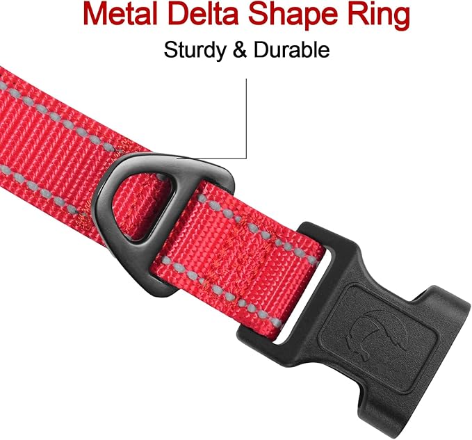 Joytale Reflective Dog Collar,Soft Neoprene Padded Breathable Nylon Pet Collar Adjustable for Large Dogs,Red,L