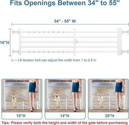 Malier Indoor Dog Gate with Door, 34-55" Extra Wide Full Metal Pet Gate Short Dog Gate for Stairs, Pressure Mount 10'' Tall Small Puppy Low Gate Easy Step Over for Doorways