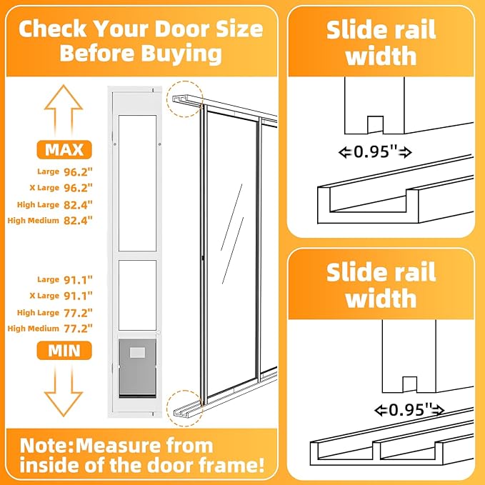 Dog Door for Sliding Glass Door with Magnetic Flat, Installed on Either Left or Right Side，Sliding Door Pet Doggie Door Insert with Lock, Adjustable Height No-Cut Required Doggy Door