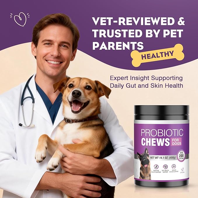 Probiotics for Dogs 200pcs Dog Probiotics for Digestive Health Digestive Enzymes and Prebiotic, Probiotic Chews for Dogs Support Gut Health, Relieve Diarrhea, Itchy Skin, Enhance Immunity