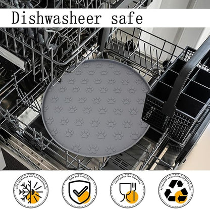 Silicone pet Food mat, Dog Food and Water mat, Raised Edge Rubber mat for Dog Bowls, Prevents Food and Water from staining Floors, Suitable for Small and Medium Pets，10.6'' (Gray - Odorless)