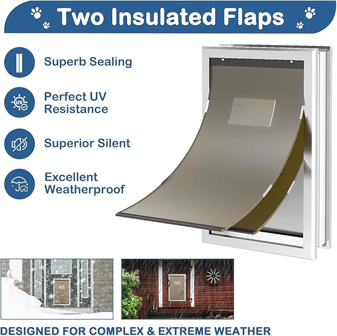 Extra Large Dog Door, XL Dog Door with 2 Self-Closing Insulated Flaps for Extreme Weather, Heavy Duty Aluminum XXL Dogs Doors for Pets Up to 230LBS, for Interior & Exterior Doors, X-Large, Sliver
