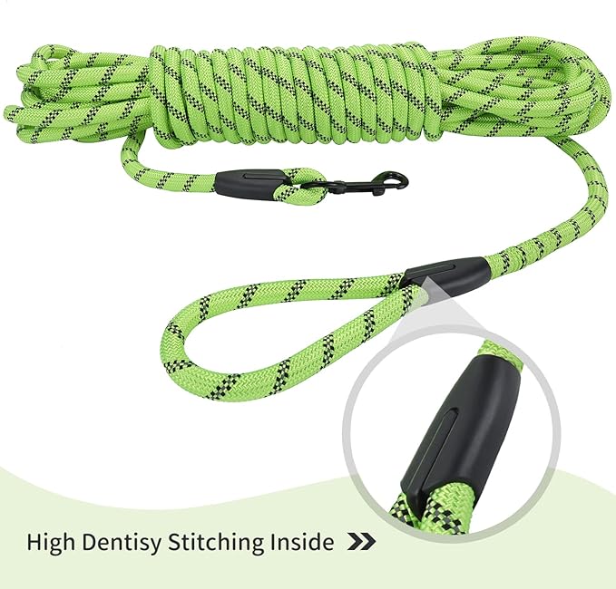 Long Dog Leash for Training 15Ft-Reflective Nylon Rope with Swivel Hook-Recall Agility Lead for Large Small Medium Dogs Outside Walking Hiking-Green
