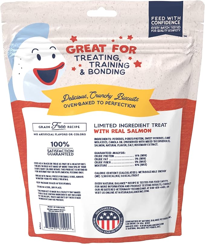 Natural Balance Limited Ingredient Rewards Crunchy Biscuits, Grain-Free Dog Treats for Adult Dogs of All Breeds, Salmon Recipe, 14 Ounce (Pack of 1)