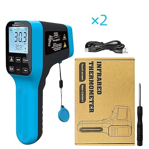 2PCS Infrared Thermometer Gun Rechargeable, -58℉~2912℉ High Temp Laser Industrial Thermometer, D:S=30:1 Touch Button Waterproof Pyrometer, Digital IR Temperature Gauge with Type-C Port (NOT for Human)